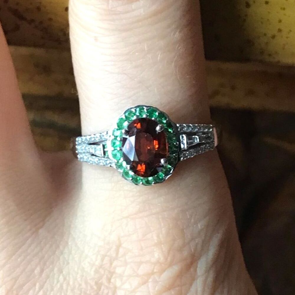 Natural Tsavorite Zircon Sterling Silver Halo Ring Size 10